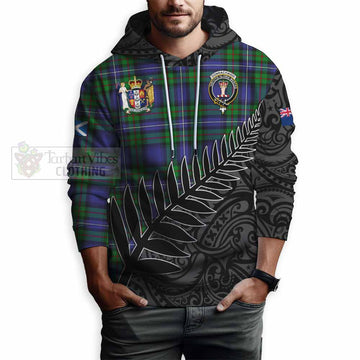 Donnachaidh Crest Tartan Hoodie with New Zealand Silver Fern Half Style