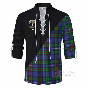 Donnachaidh Tartan Ghillie Kilt Shirt with Family Crest and Military Logo Style