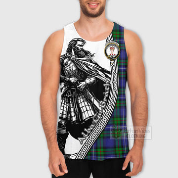 Donnachaidh Tartan Clan Crest Men's Tank Top with Highlander Warrior Celtic Style