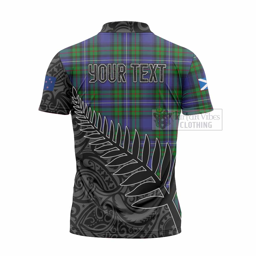 Tartan Vibes Clothing Donnachaidh Crest Tartan Zipper Polo Shirt with New Zealand Silver Fern Half Style