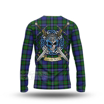 Donnachaidh Tartan Long Sleeve T-Shirt with Family Crest Celtic Skull Style