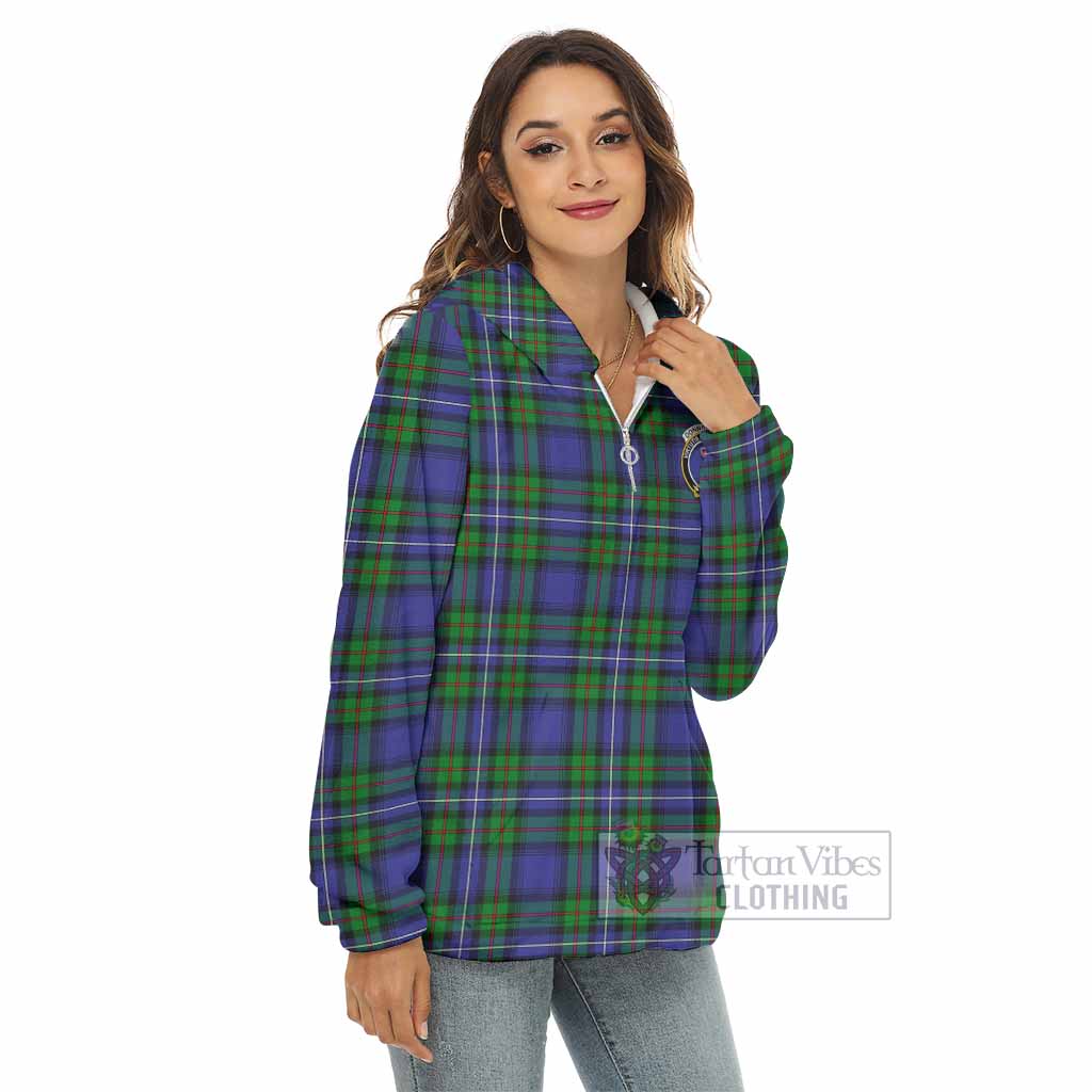 Tartan Vibes Clothing Donnachaidh Tartan Crest Women's Borg  Half Zip Fleece Hoodie