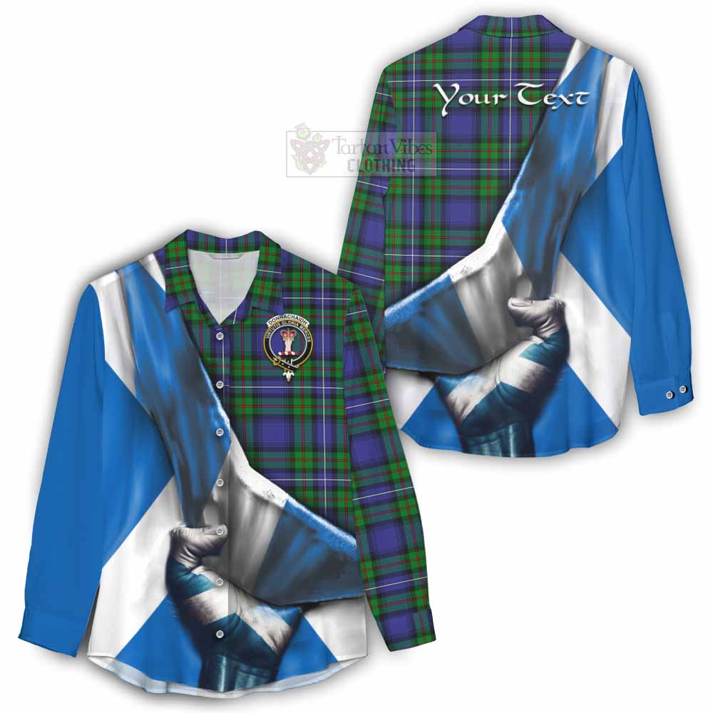 Tartan Vibes Clothing Donnachaidh Tartan Women's Casual Shirt with Family Crest Scotland Patriotic Style