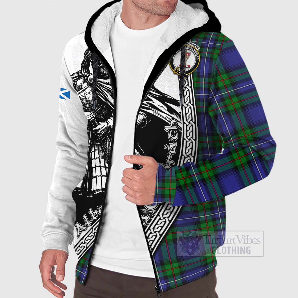 Tartan Vibes Clothing Donnachaidh Tartan Clan Crest Sherpa Hoodie with Highlander Warrior Celtic Style