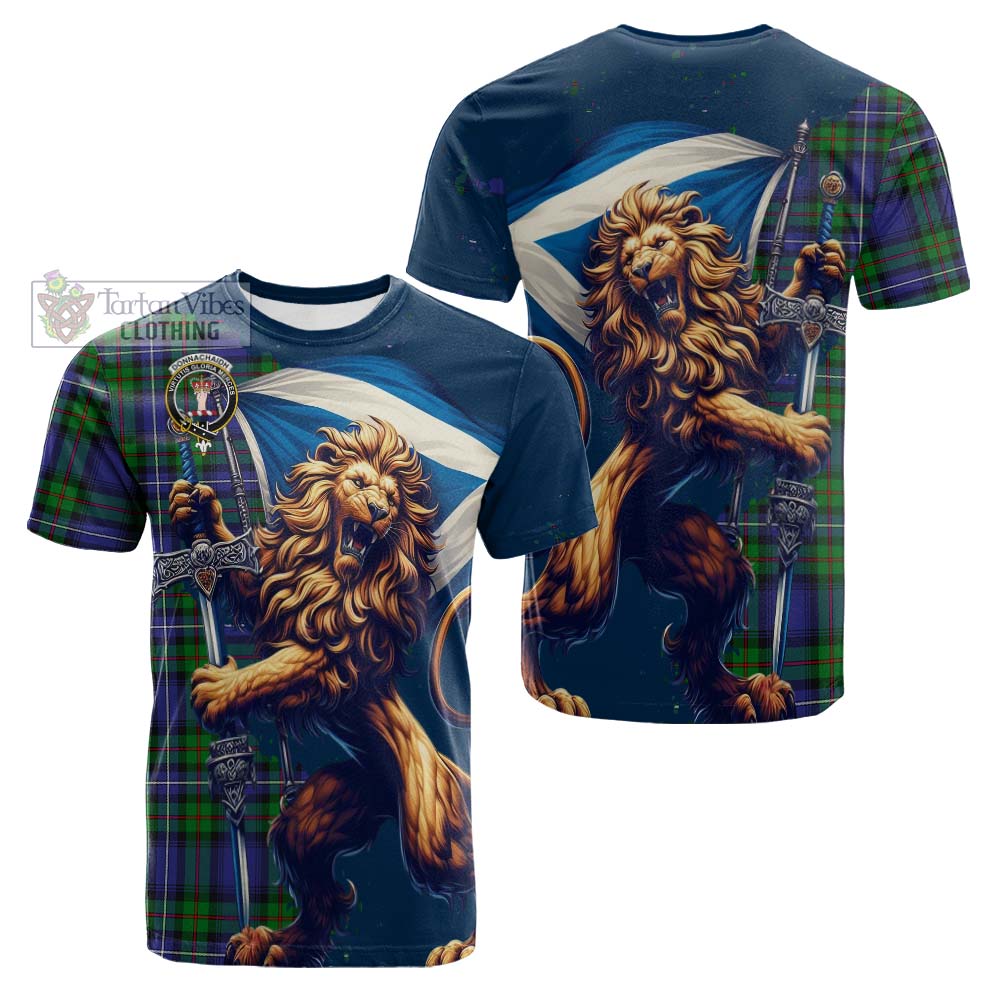 Tartan Vibes Clothing Donnachaidh Tartan Family Crest Cotton T-shirt with Scottish Majestic Lion