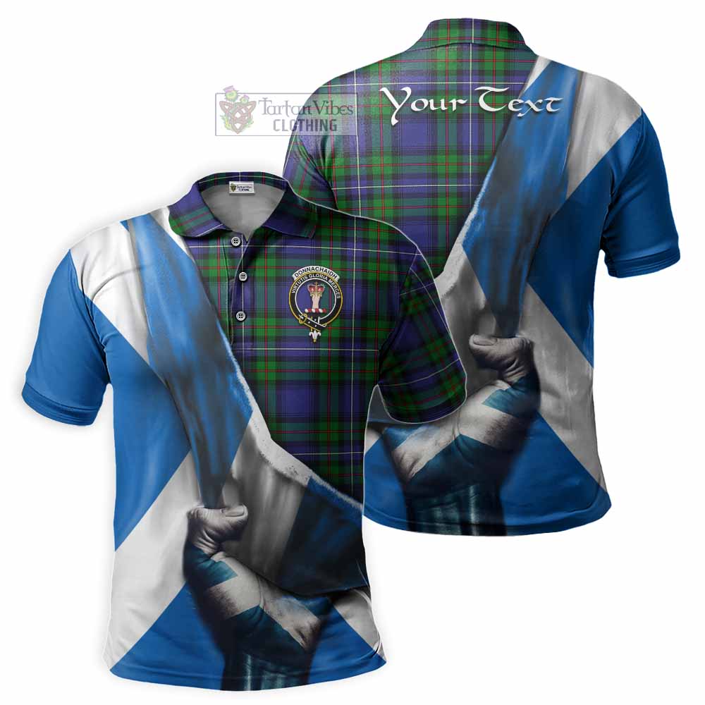 Tartan Vibes Clothing Donnachaidh Tartan Polo Shirt with Family Crest Scotland Patriotic Style