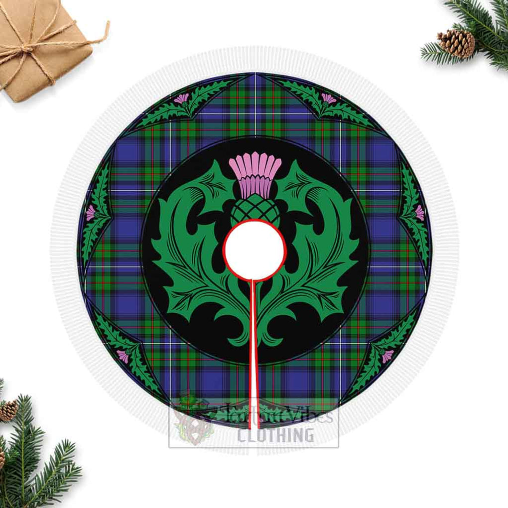 Tartan Vibes Clothing Donnachaidh Tartan Christmas Tree Skirt Scottish Thistle Style