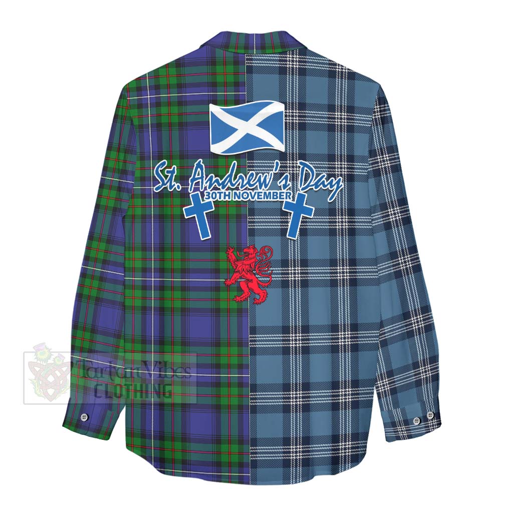 Tartan Vibes Clothing Donnachaidh Tartan Women's Casual Shirt Happy St. Andrew's Day Half Tartan Style