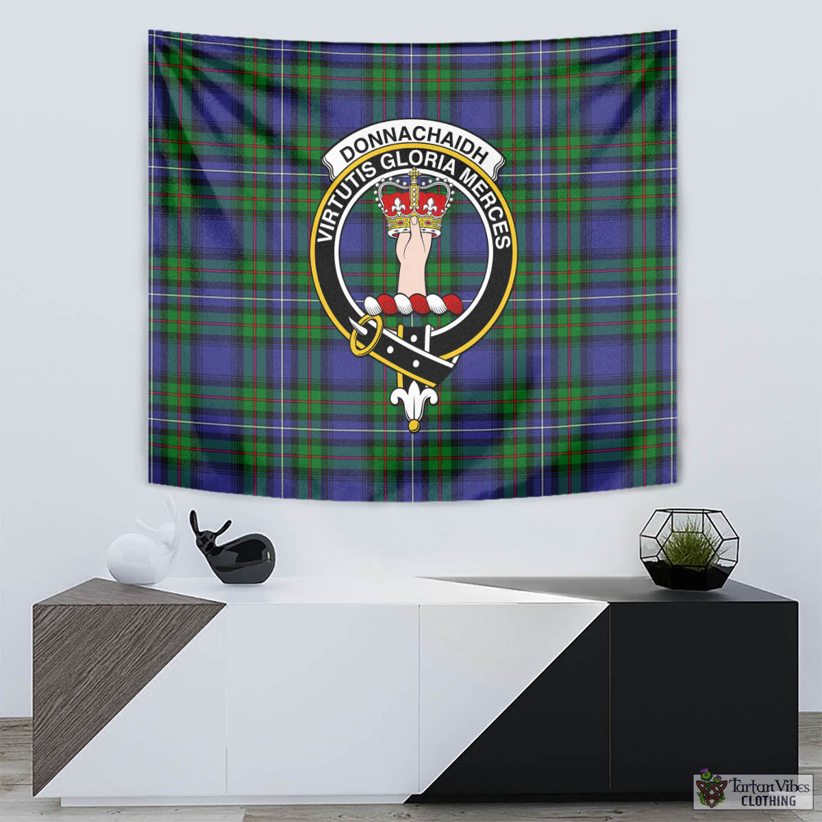 Tartan Vibes Clothing Donnachaidh Tartan Tapestry Wall Hanging and Home Decor for Room with Family Crest