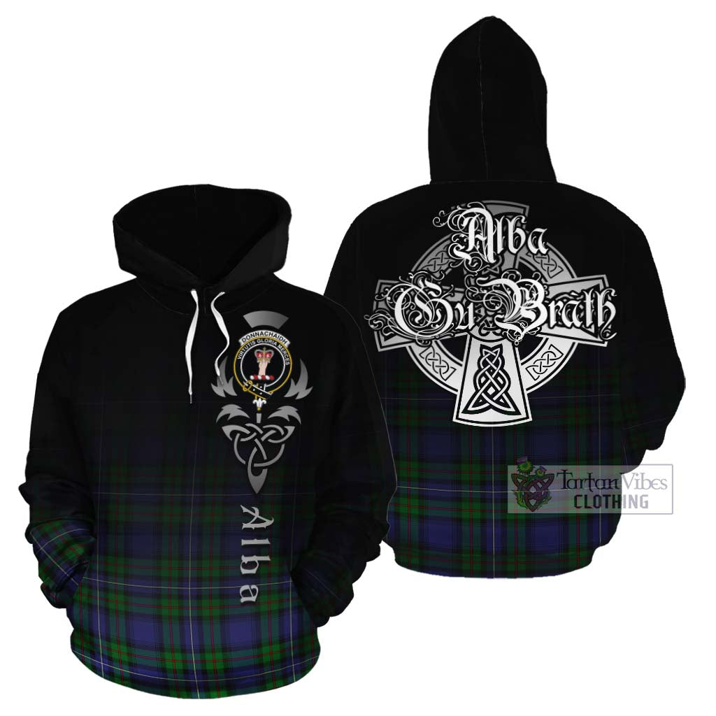 Tartan Vibes Clothing Donnachaidh Tartan Cotton Hoodie Featuring Alba Gu Brath Family Crest Celtic Inspired