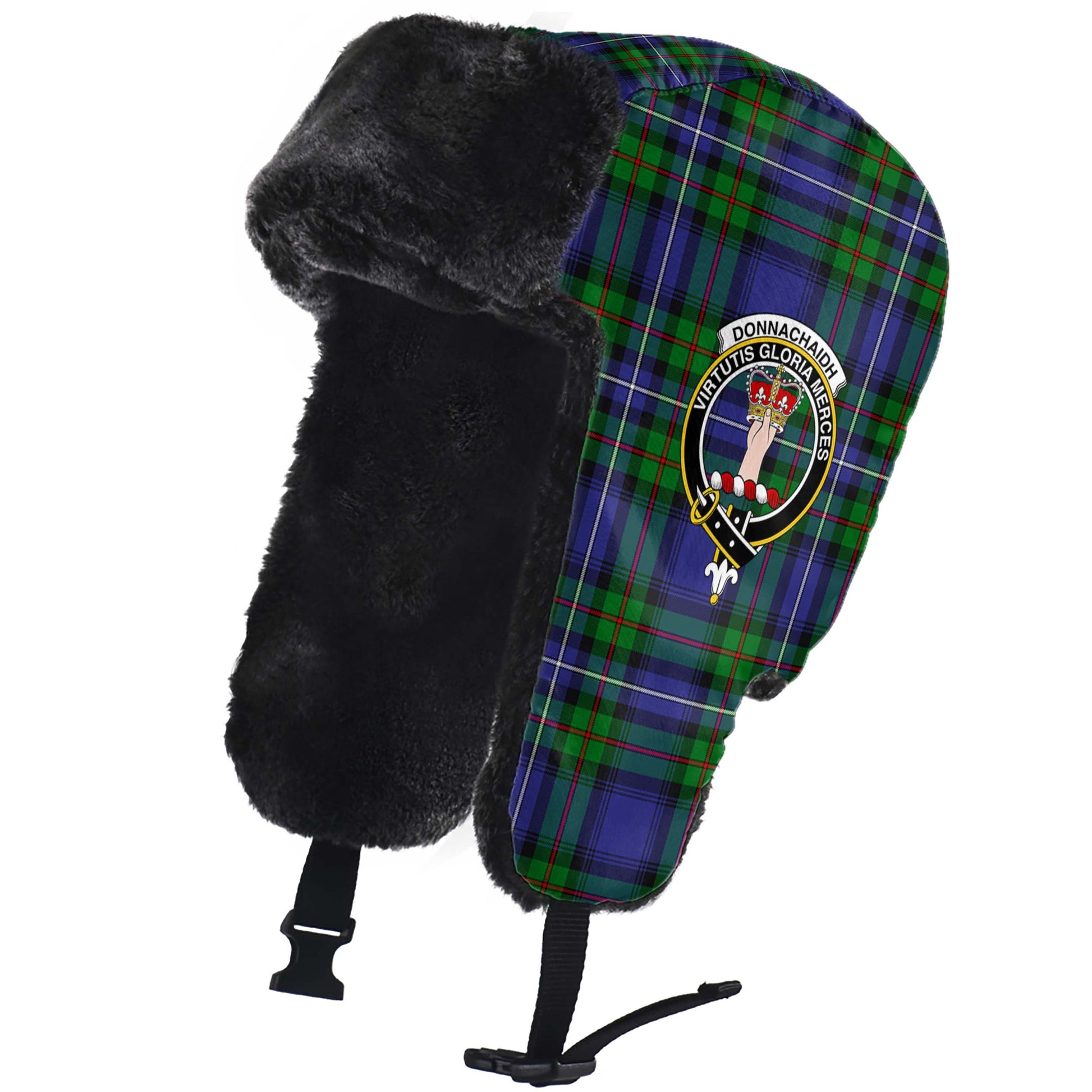 Donnachaidh Tartan Winter Trapper Hat with Family Crest - Tartanvibesclothing