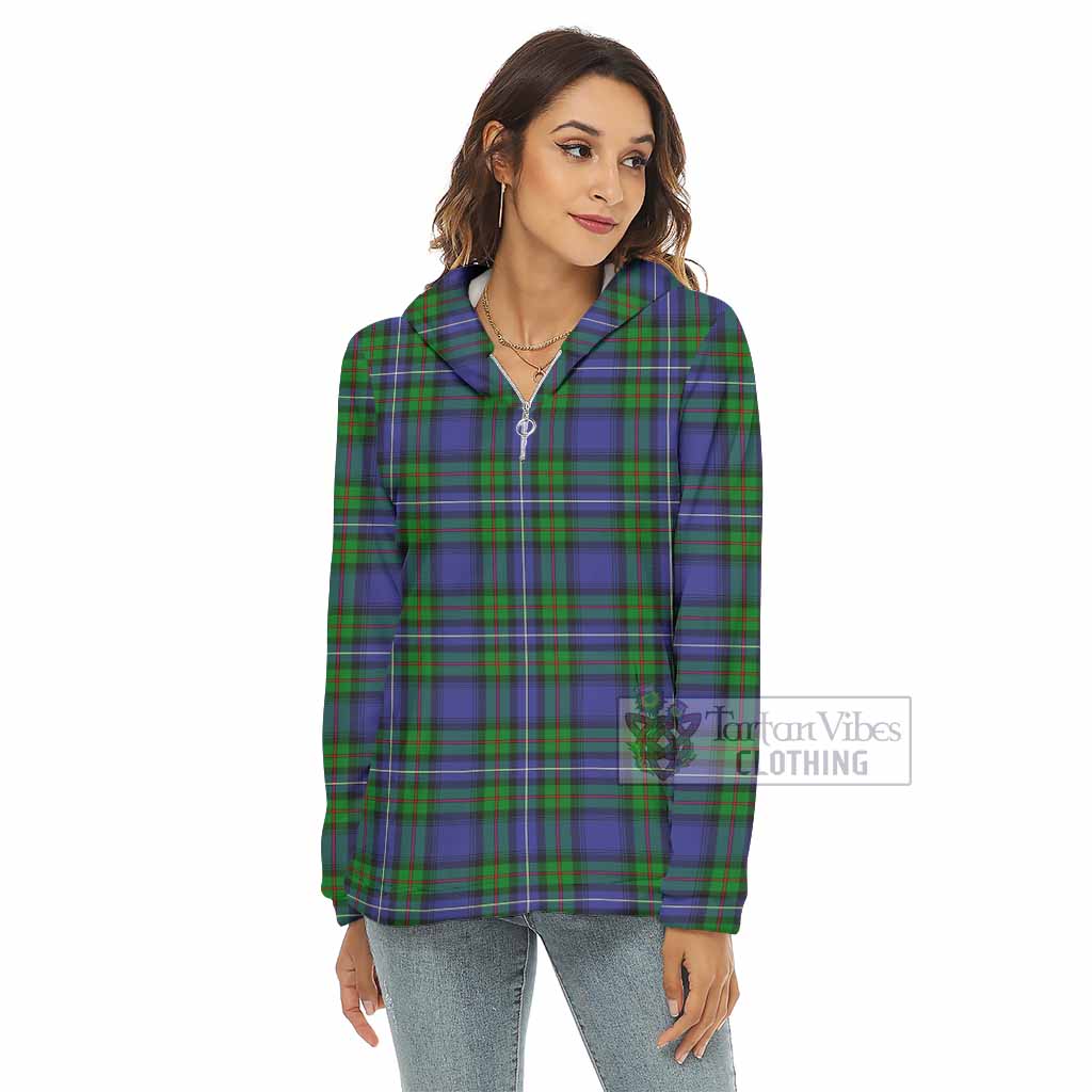 Tartan Vibes Clothing Donnachaidh Tartan Women's Borg  Half Zip Fleece Hoodie