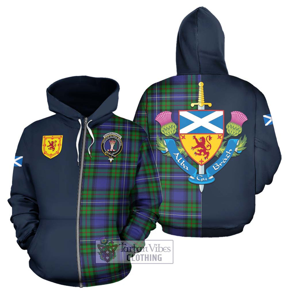 Tartan Vibes Clothing Donnachaidh Tartan Hoodie with Scottish Lion Royal Arm Half Style