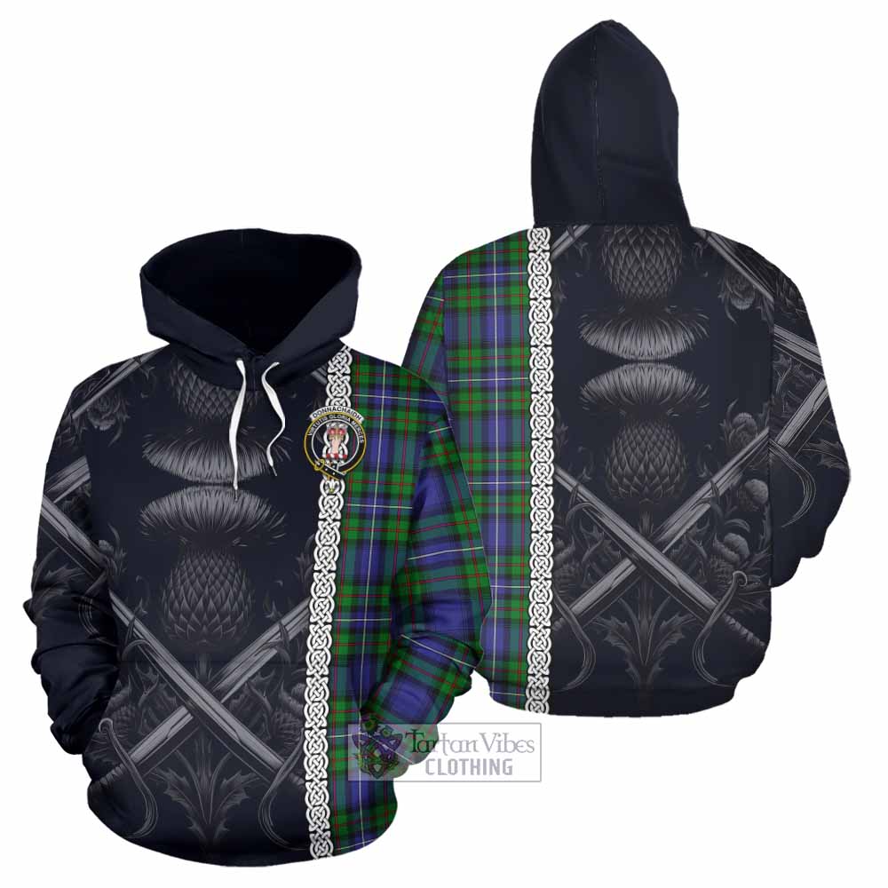 Donnachaidh Tartan Hoodie with Family Crest Cross Sword Thistle Celtic Vibes - Tartan Vibes Clothing