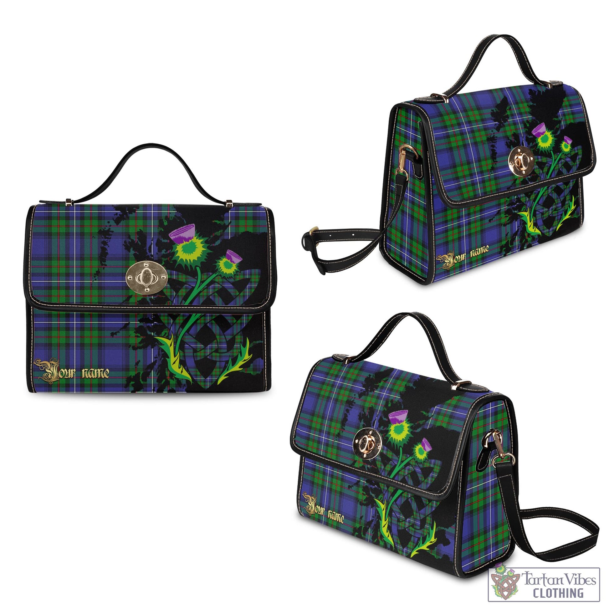 Tartan Vibes Clothing Donnachaidh Tartan Waterproof Canvas Bag with Scotland Map and Thistle Celtic Accents