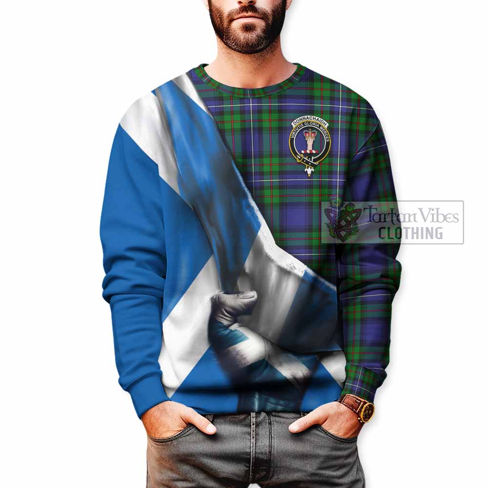 Tartan Vibes Clothing Donnachaidh Tartan Sweatshirt with Family Crest Scotland Patriotic Style