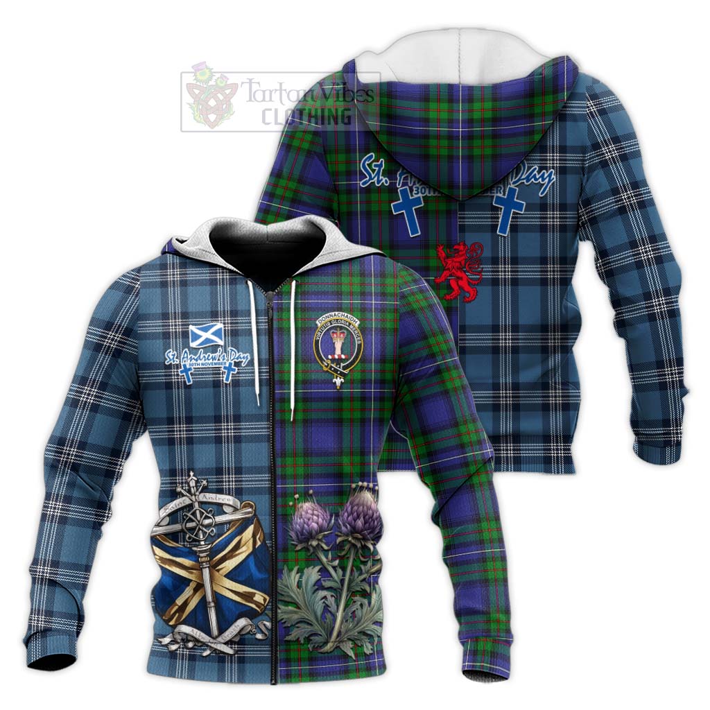 Tartan Vibes Clothing Donnachaidh Tartan Knitted Hoodie Happy St. Andrew's Day Half Tartan Style