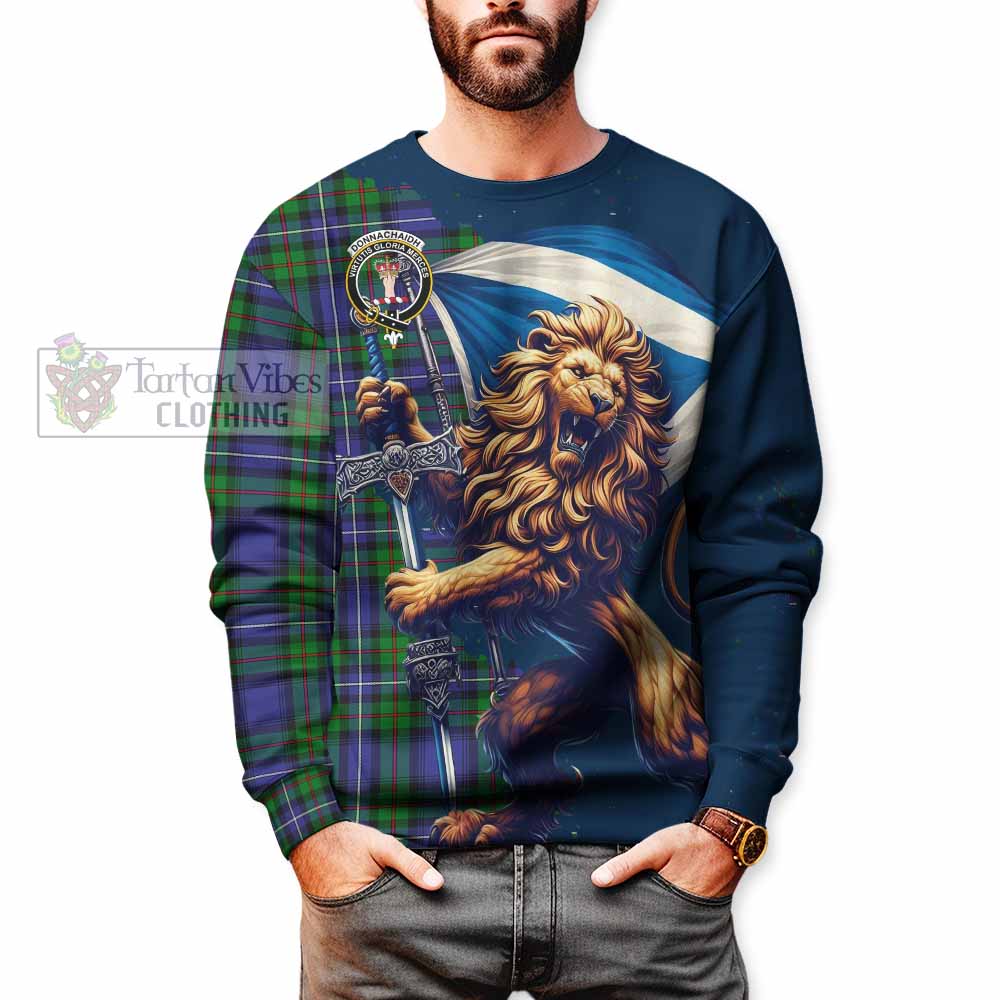 Tartan Vibes Clothing Donnachaidh Tartan Family Crest Sweatshirt with Scottish Majestic Lion