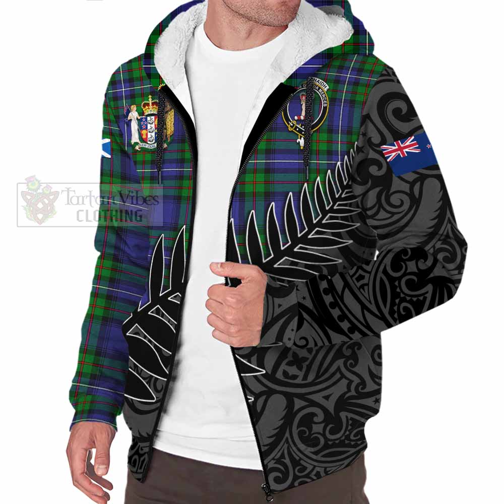 Tartan Vibes Clothing Donnachaidh Crest Tartan Sherpa Hoodie with New Zealand Silver Fern Half Style