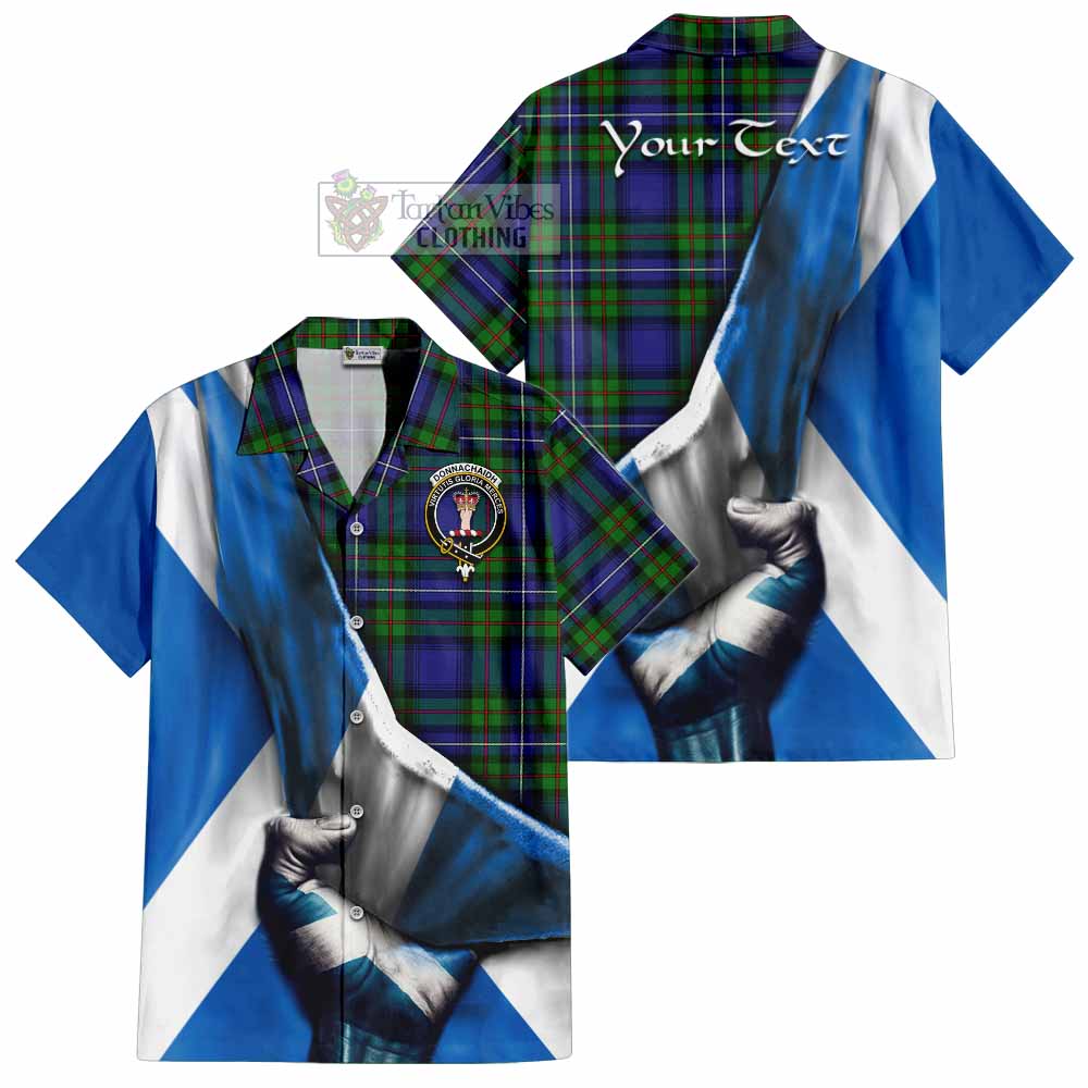 Tartan Vibes Clothing Donnachaidh Tartan Short Sleeve Button Shirt with Family Crest Scotland Patriotic Style