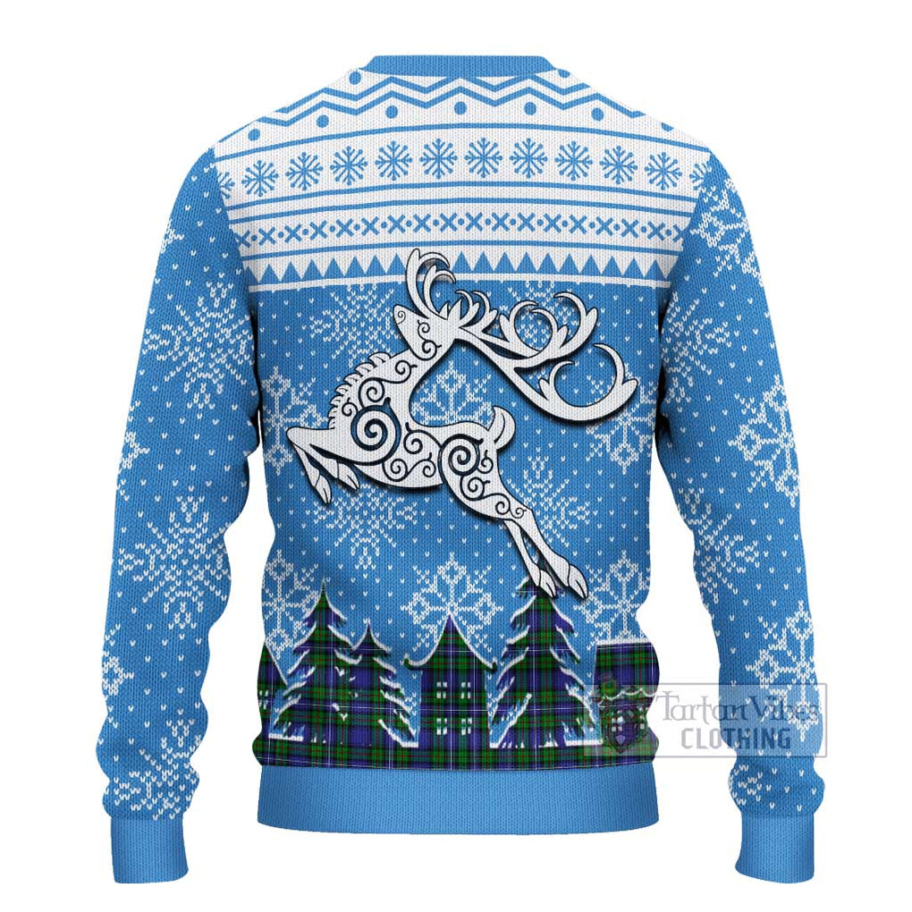 Tartan Vibes Clothing Donnachaidh Clan Christmas Ugly Sweater with Tartan and Celtic Raindeer Style