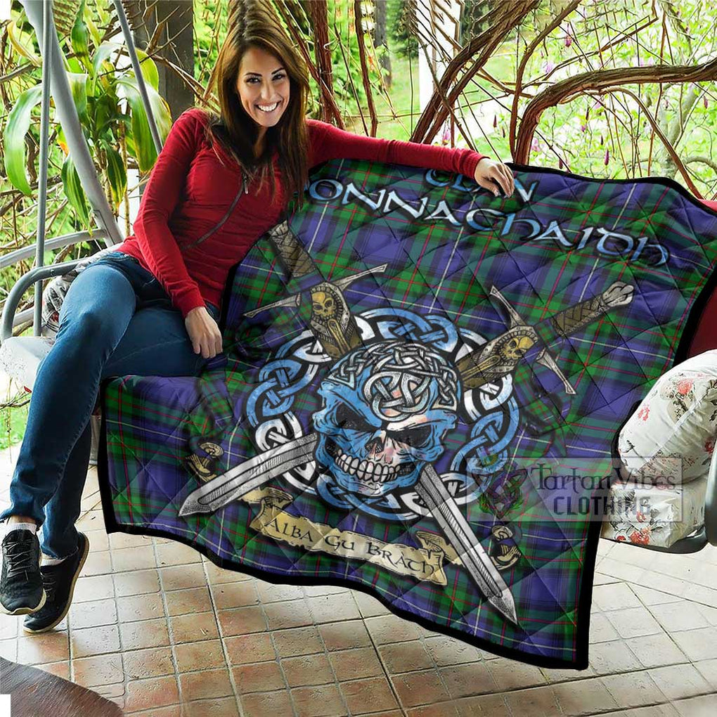 Tartan Vibes Clothing Donnachaidh Tartan Quilt with Celtic Skull Alba Gu Brath Style