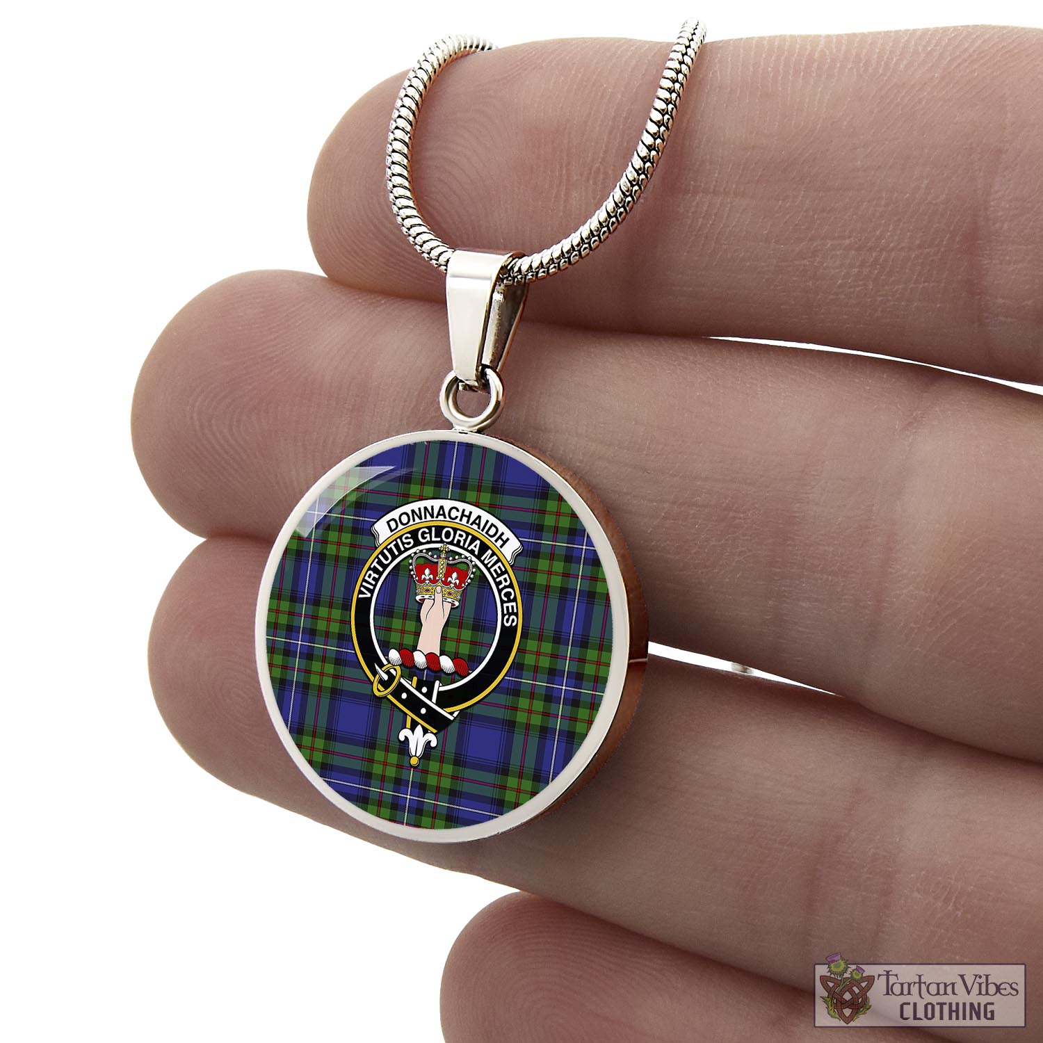 Tartan Vibes Clothing Donnachaidh Tartan Circle Necklace with Family Crest