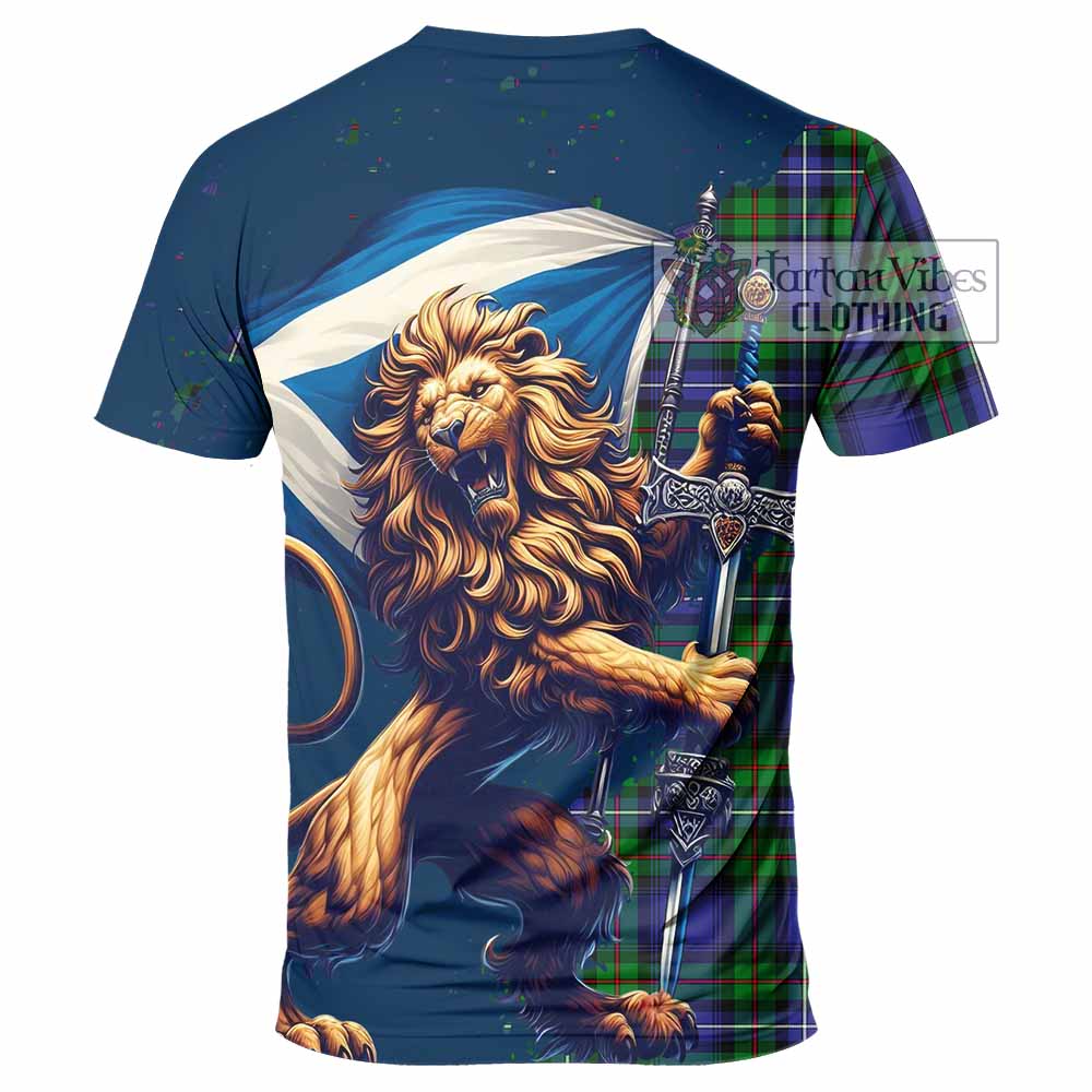 Tartan Vibes Clothing Donnachaidh Tartan Family Crest T-Shirt with Scottish Majestic Lion