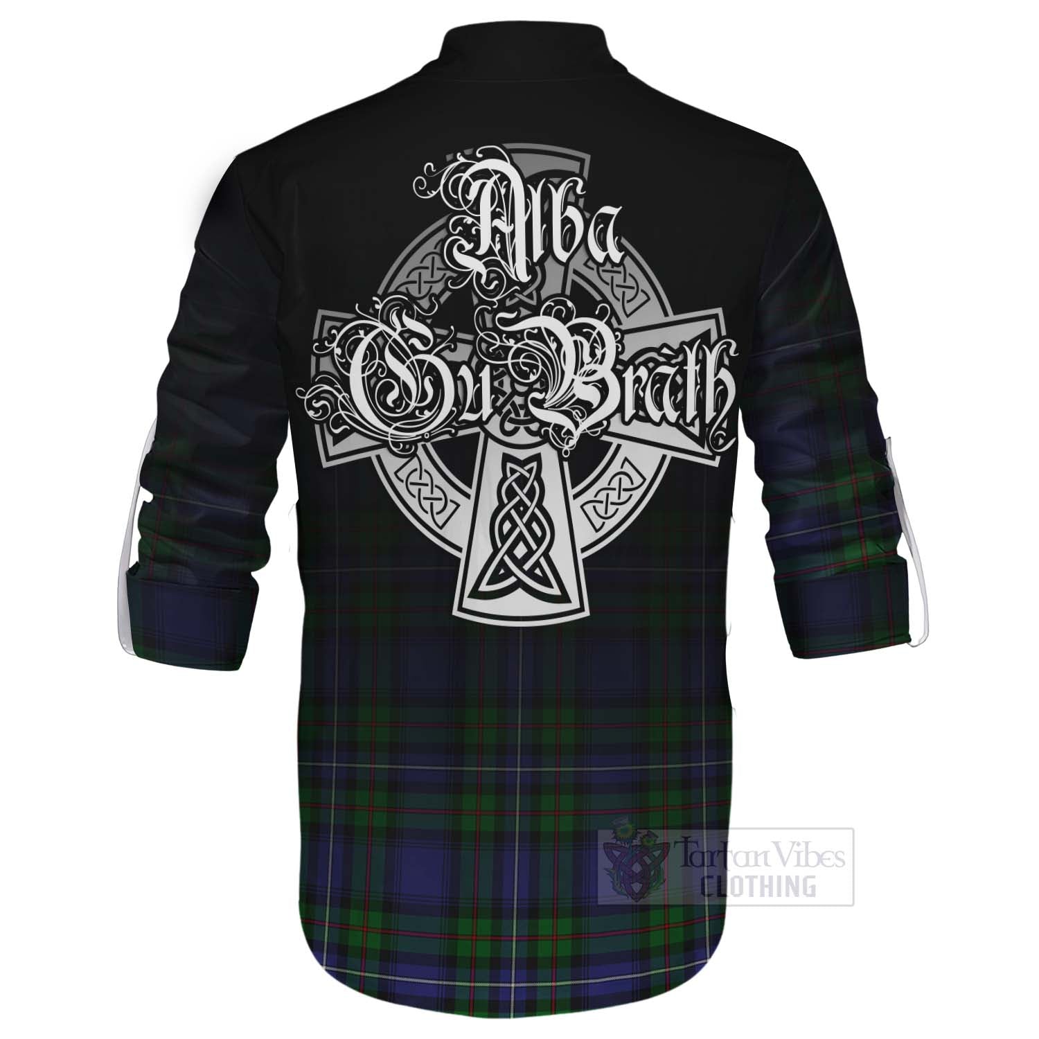 Tartan Vibes Clothing Donnachaidh Tartan Ghillie Kilt Shirt Featuring Alba Gu Brath Family Crest Celtic Inspired