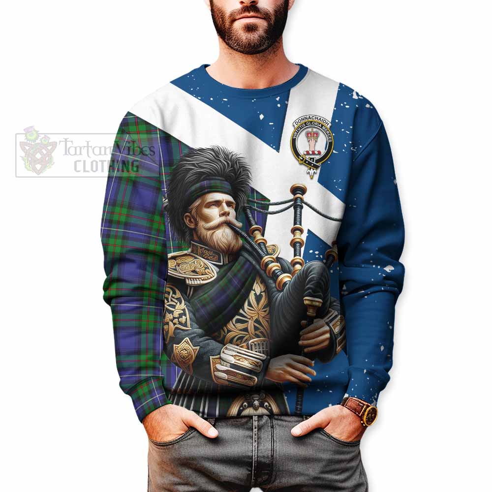 Tartan Vibes Clothing Donnachaidh Tartan Sweatshirt with Family Crest Scottish Bagpiper Vibes