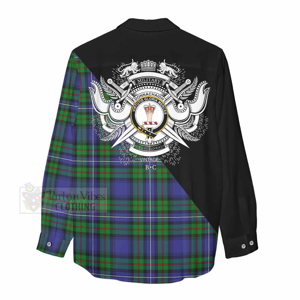 Tartan Vibes Clothing Donnachaidh Tartan Women's Casual Shirt with Family Crest and Military Logo Style