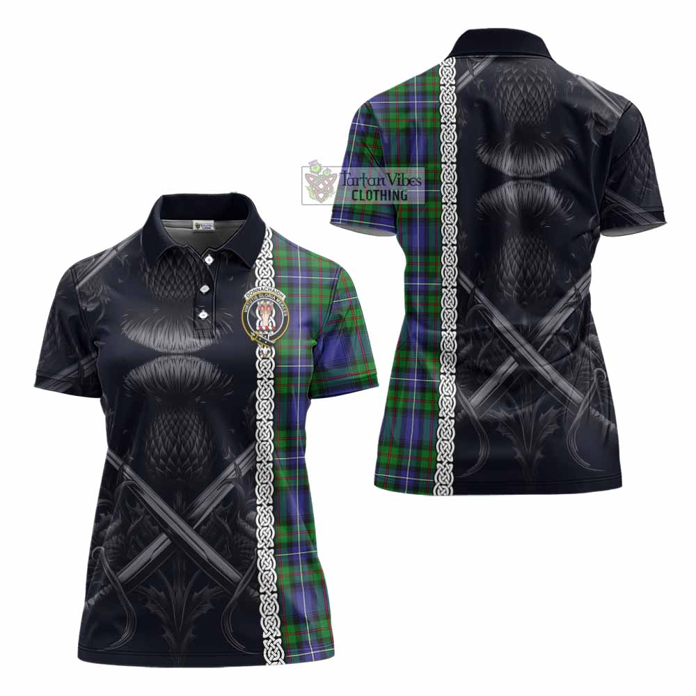 Tartan Vibes Clothing Donnachaidh Tartan Women's Polo Shirt with Family Crest Cross Sword Thistle Celtic Vibes