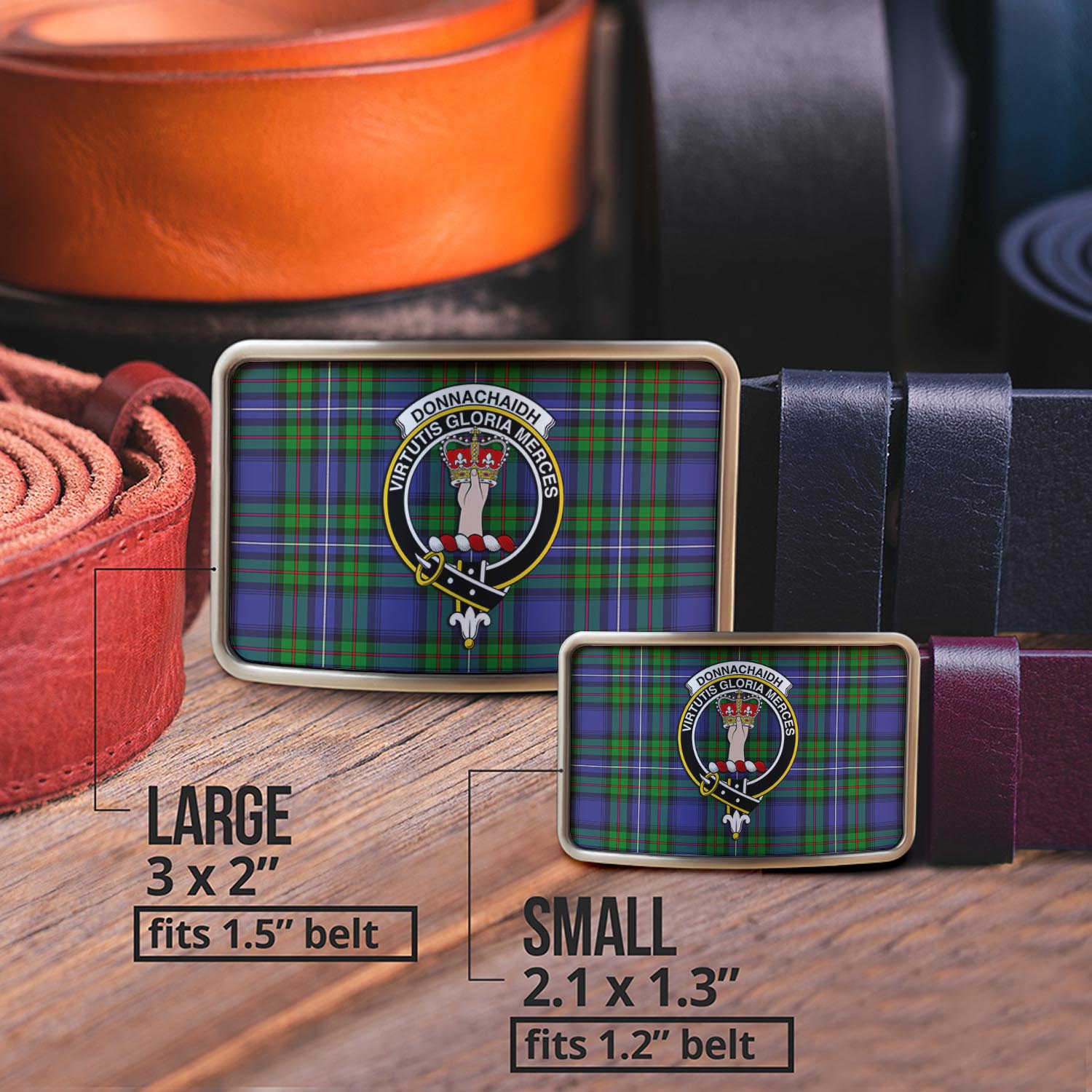 Donnachaidh Tartan Belt Buckles with Family Crest - Tartanvibesclothing