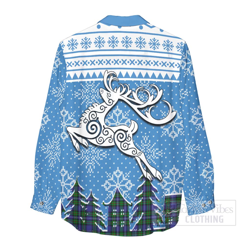 Tartan Vibes Clothing Donnachaidh Clan Christmas Women's Casual Shirt Celtic Reindeer Style