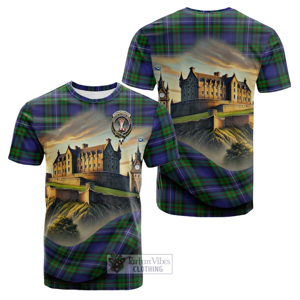 Donnachaidh Tartan Family Crest Cotton T-shirt with Scottish Ancient Castle Style - Tartan Vibes Clothing