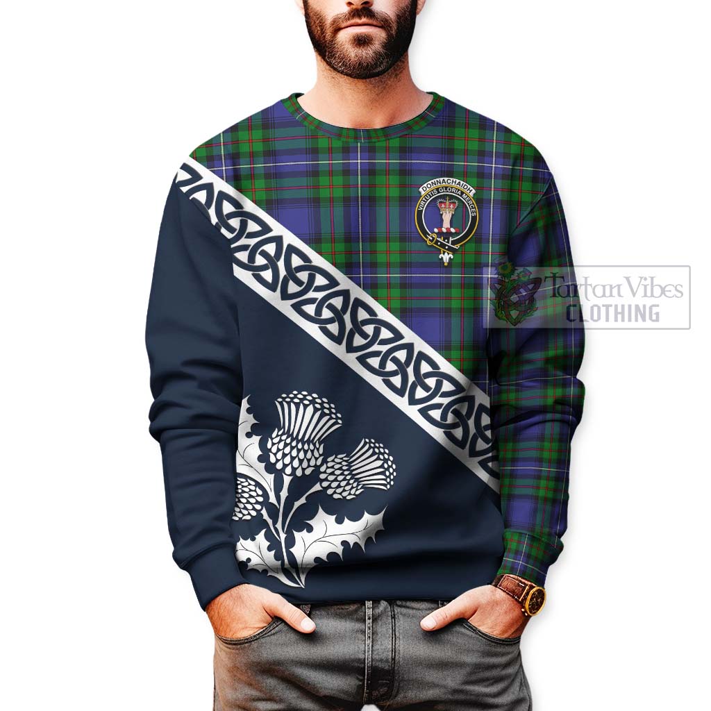 Tartan Vibes Clothing Donnachaidh Tartan Sweatshirt Featuring Thistle and Scotland Map