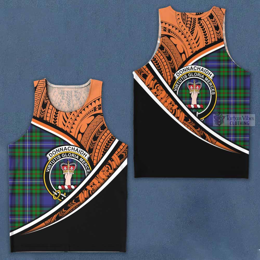 Tartan Vibes Clothing Donnachaidh Crest Tartan Men's Tank Top with Maori Tattoo Style - Orange Version