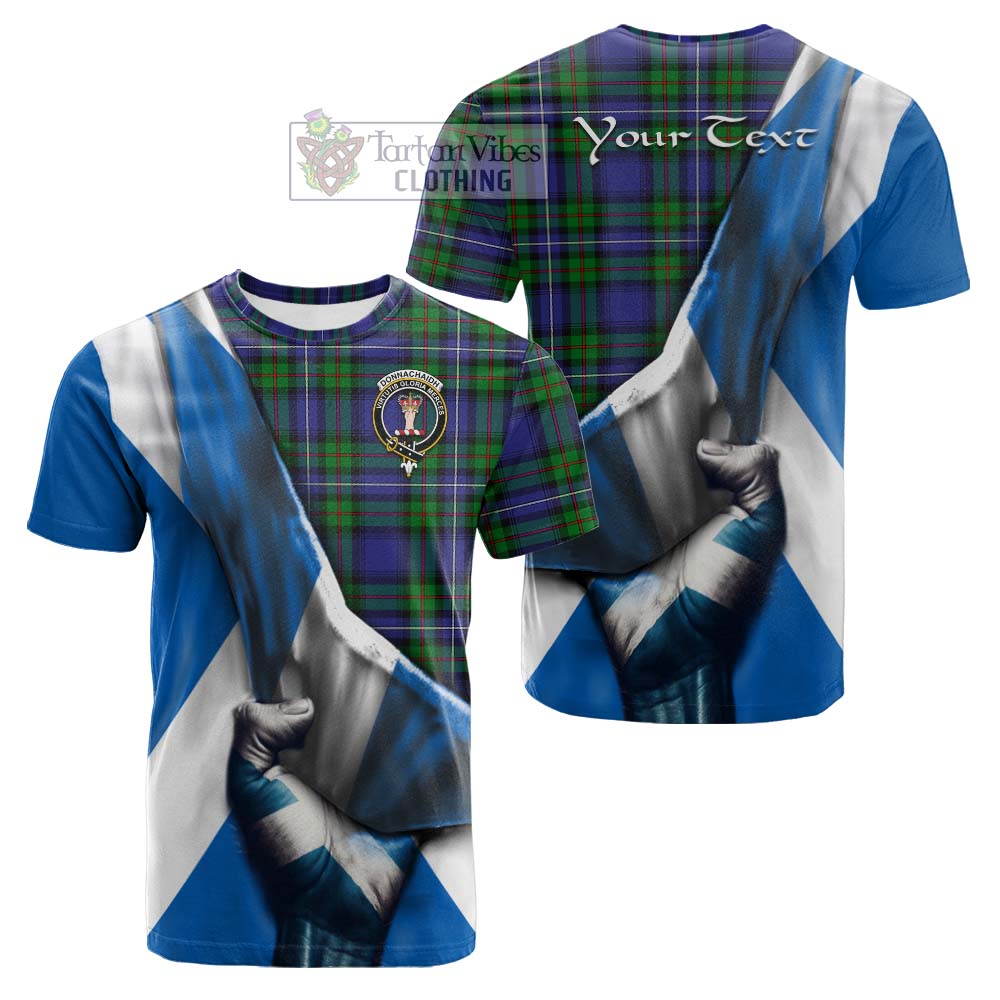 Tartan Vibes Clothing Donnachaidh Tartan Cotton T-shirt with Family Crest Scotland Patriotic Style