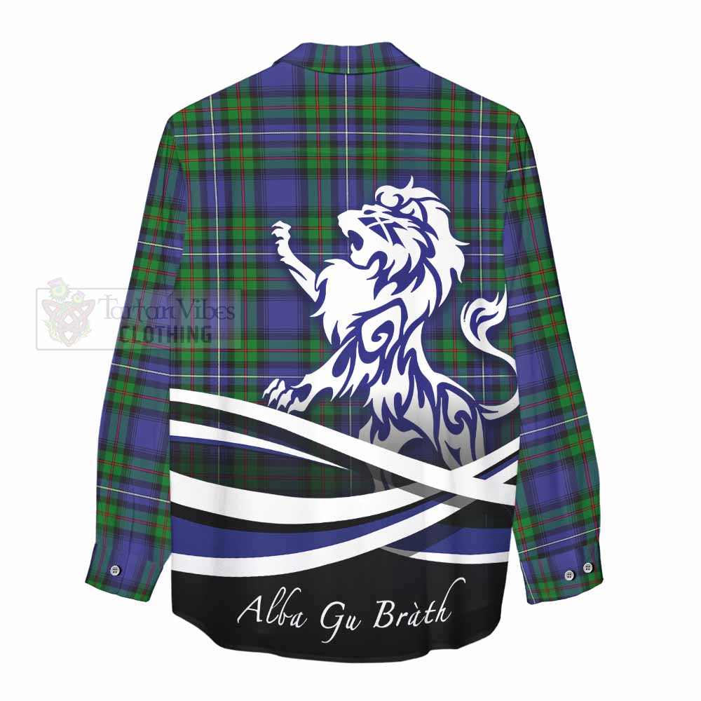 Tartan Vibes Clothing Donnachaidh Tartan Women's Casual Shirt with Alba Gu Brath Regal Lion Emblem