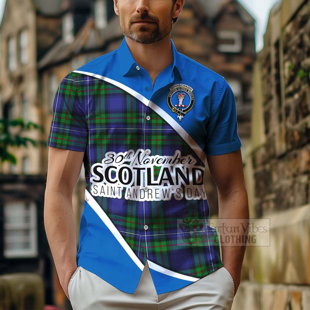 Tartan Vibes Clothing Donnachaidh Family Crest Tartan Short Sleeve Button Shirt Celebrate Saint Andrew's Day in Style