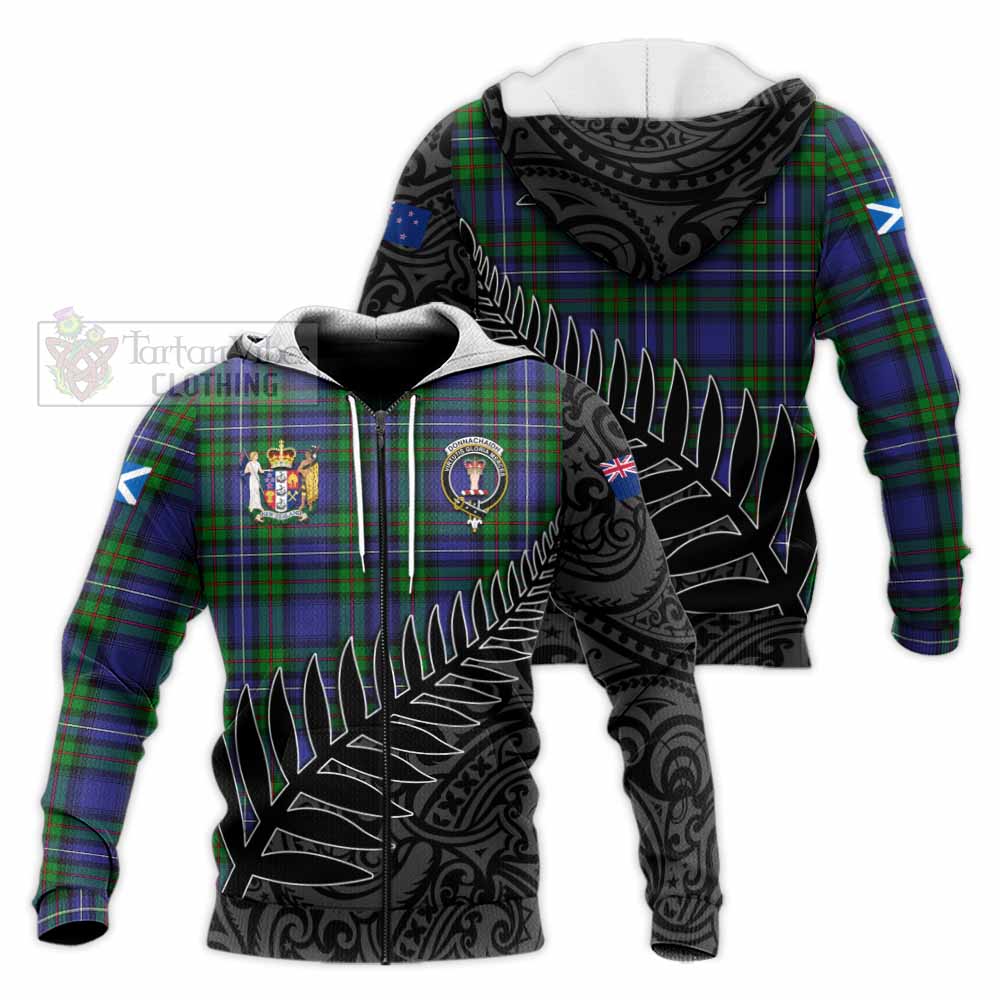 Tartan Vibes Clothing Donnachaidh Crest Tartan Knitted Hoodie with New Zealand Silver Fern Half Style