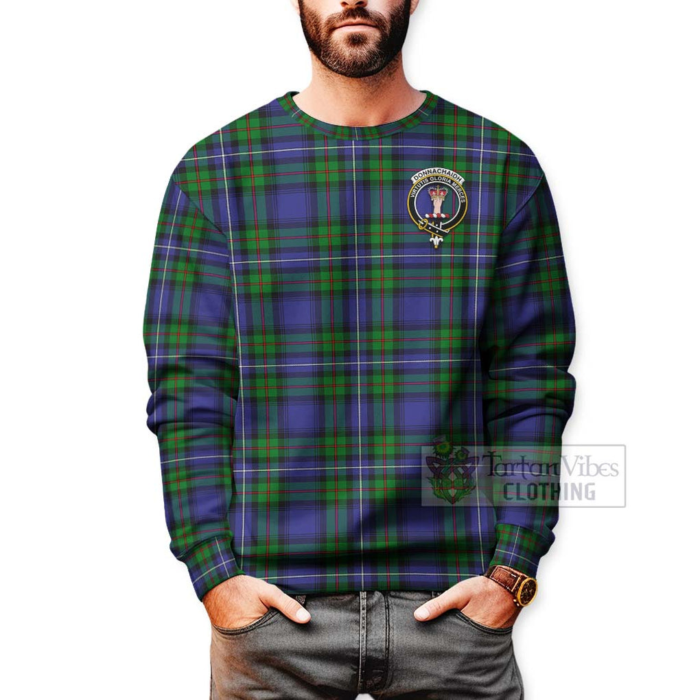 Tartan Vibes Clothing Donnachaidh Tartan Sweatshirt with Family Crest Celtic Skull Style