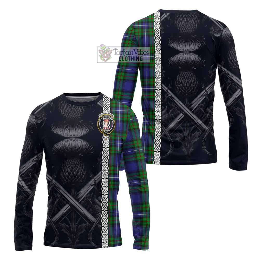 Tartan Vibes Clothing Donnachaidh Tartan Long Sleeve T-Shirt with Family Crest Cross Sword Thistle Celtic Vibes