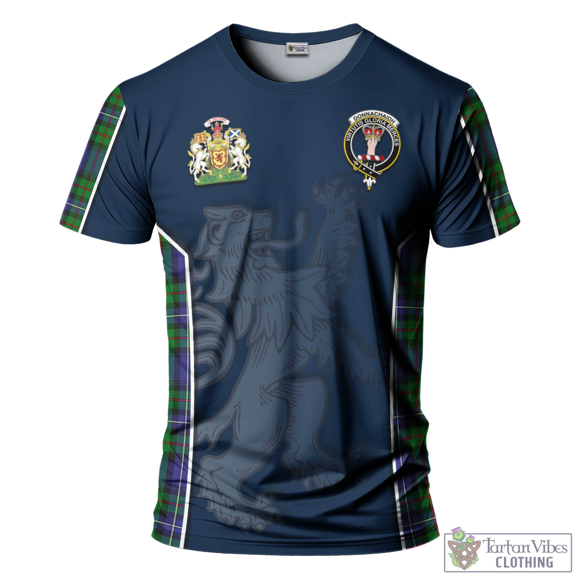 Tartan Vibes Clothing Donnachaidh Tartan T-Shirt with Family Crest and Lion Rampant Vibes Sport Style