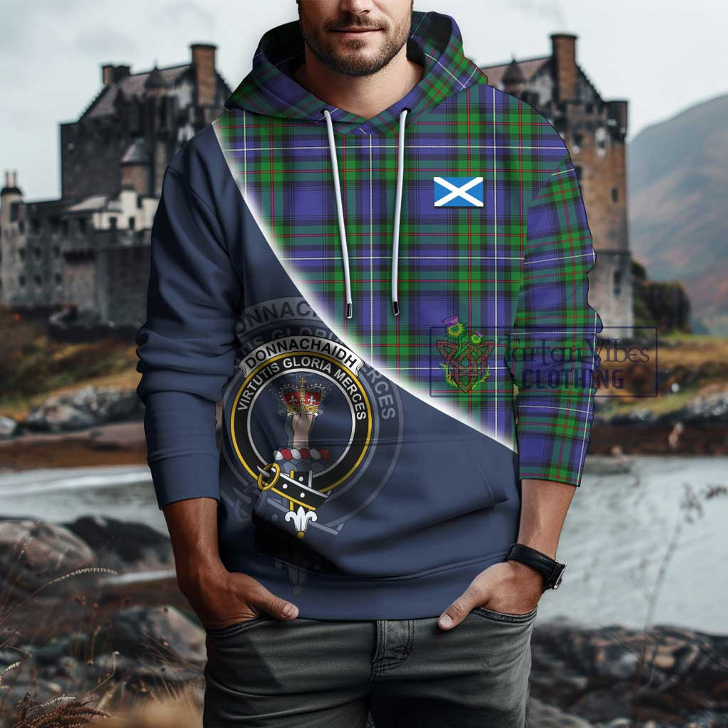 Donnachaidh Tartan Hoodie with Personalised National Flag and Family Crest Half Style - Tartanvibesclothing Shop