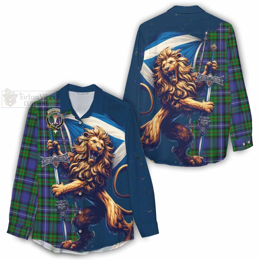 Tartan Vibes Clothing Donnachaidh Tartan Family Crest Women's Casual Shirt with Scottish Majestic Lion