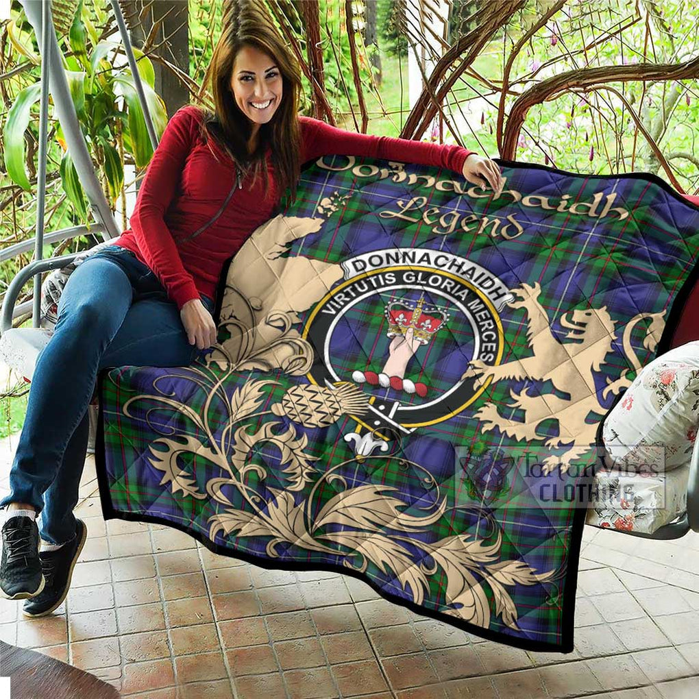 Tartan Vibes Clothing Donnachaidh Tartan Quilt with Family Crest and Scottish Symbol Style