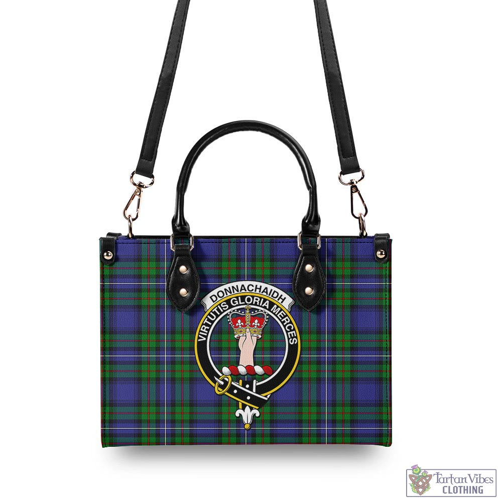 Tartan Vibes Clothing Donnachaidh Tartan Luxury Leather Handbags with Family Crest