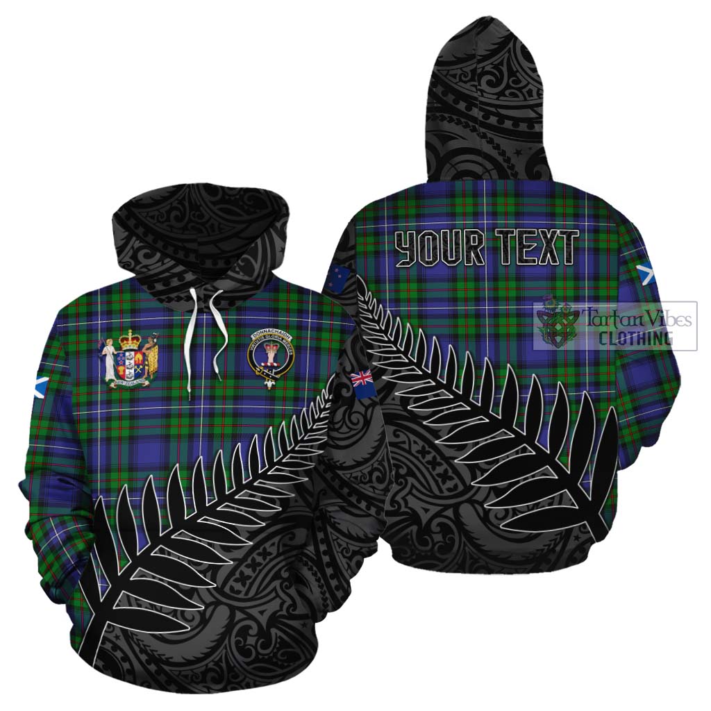 Tartan Vibes Clothing Donnachaidh Crest Tartan Cotton Hoodie with New Zealand Silver Fern Half Style