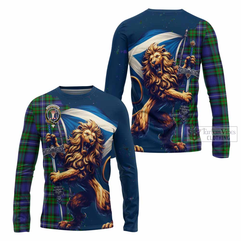 Tartan Vibes Clothing Donnachaidh Tartan Family Crest Long Sleeve T-Shirt with Scottish Majestic Lion